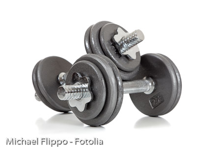 set of dumbells on white