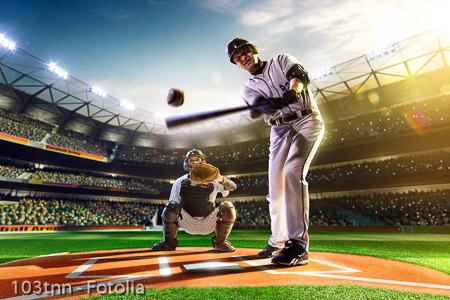 Professional baseball players on  grand arena