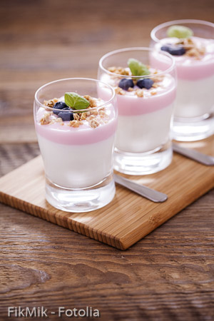Delicious dessert with fruits and flakes