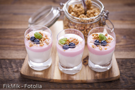 Delicious dessert with fruits and flakes