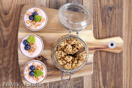 Delicious dessert with fruits and flakes