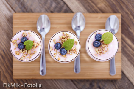 Delicious dessert with fruits and flakes