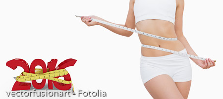 Composite image of slim woman measuring waist with tape measure